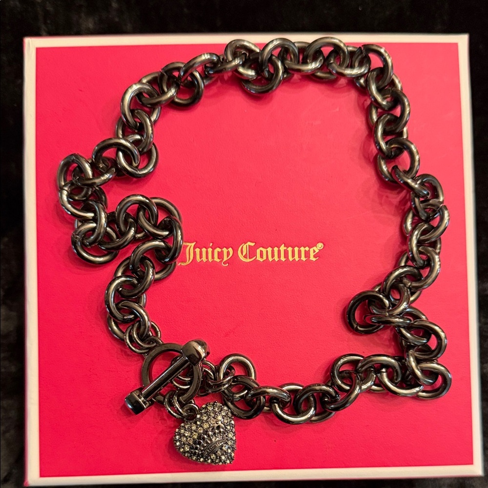 Juicy Couture Black Chain Necklace with Heart Pendant